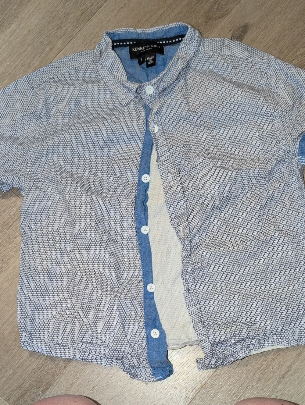 Kenneth Cole New York Blue and White Short Sleeve Button-Down Shirt Kids